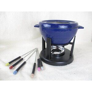 Trudeau cast iron blue Fondue pot Sauce Chafing vintage, Kitchenware